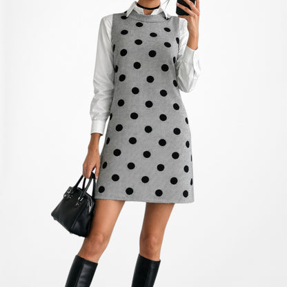 Vintage Y2K Gray Black Sleeveless Polka Dot Knee Length Shift Dress Size M