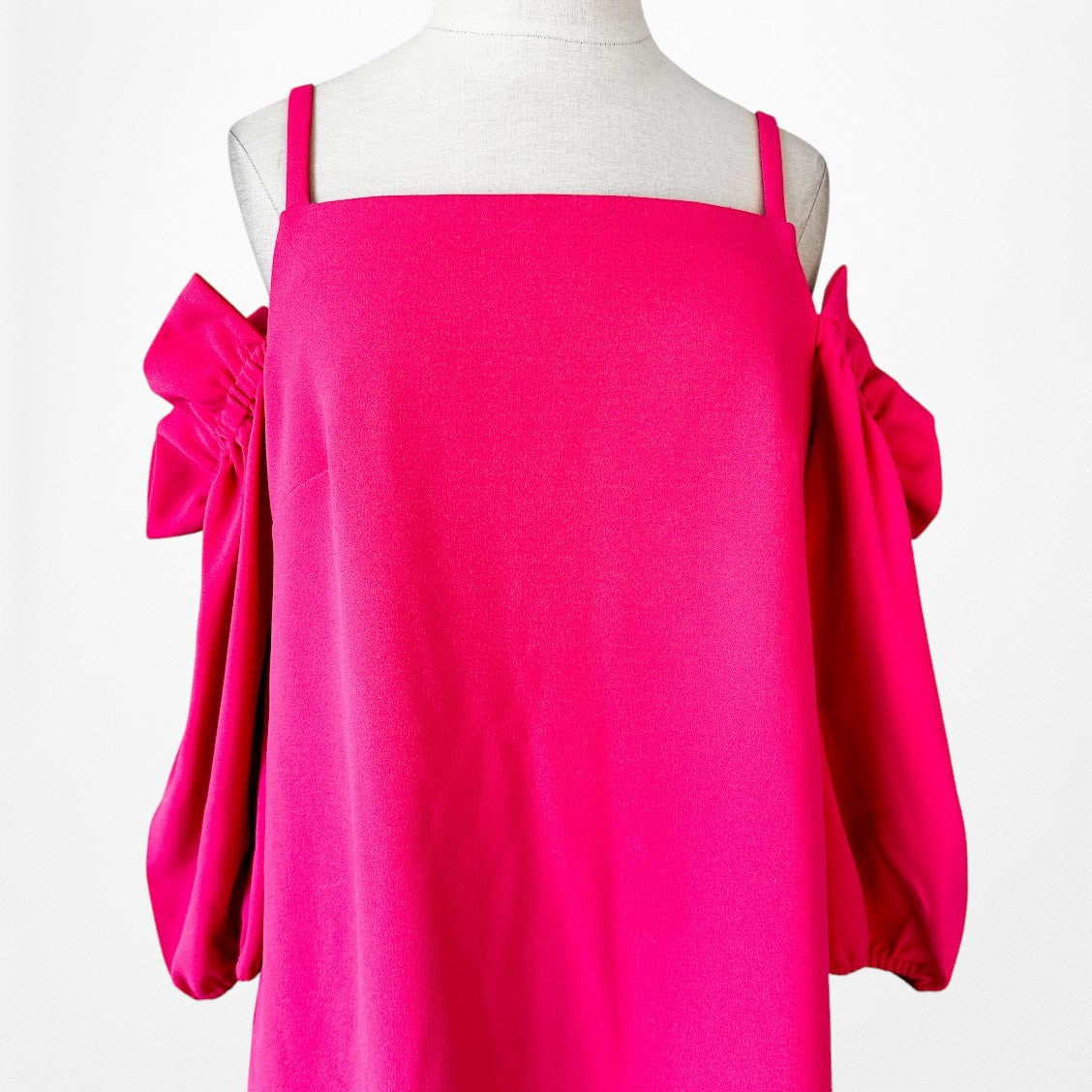 Vintage Y2K Pink Cold Shoulder Long Puffy Sleeve Shift Preppy Dress Size M
