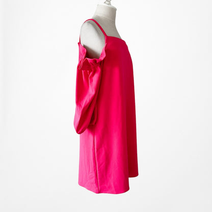 Vintage Y2K Pink Cold Shoulder Long Puffy Sleeve Shift Preppy Dress Size M