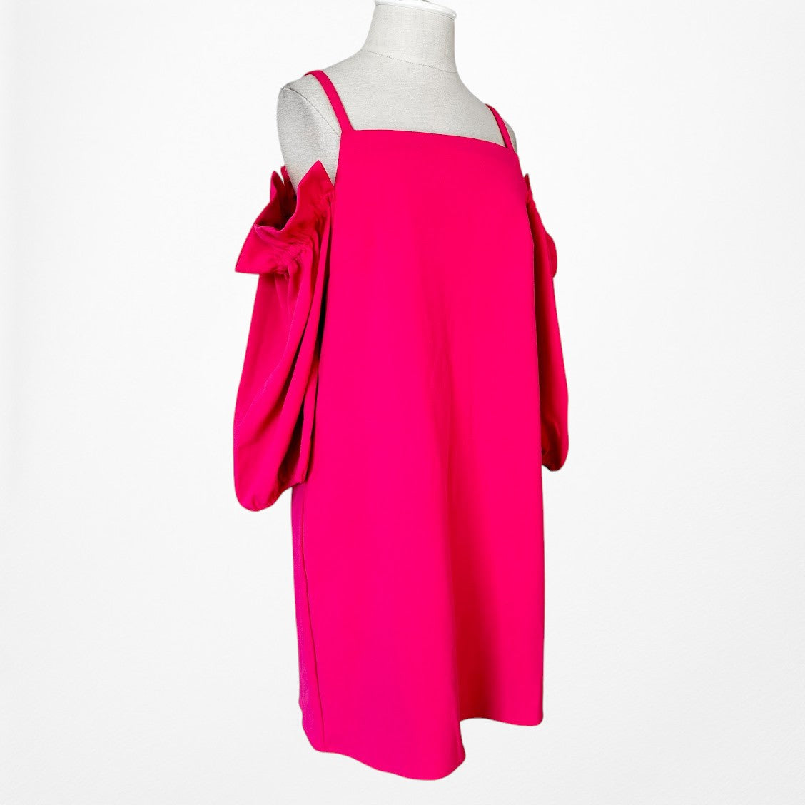 Vintage Y2K Pink Cold Shoulder Long Puffy Sleeve Shift Preppy Dress Size M