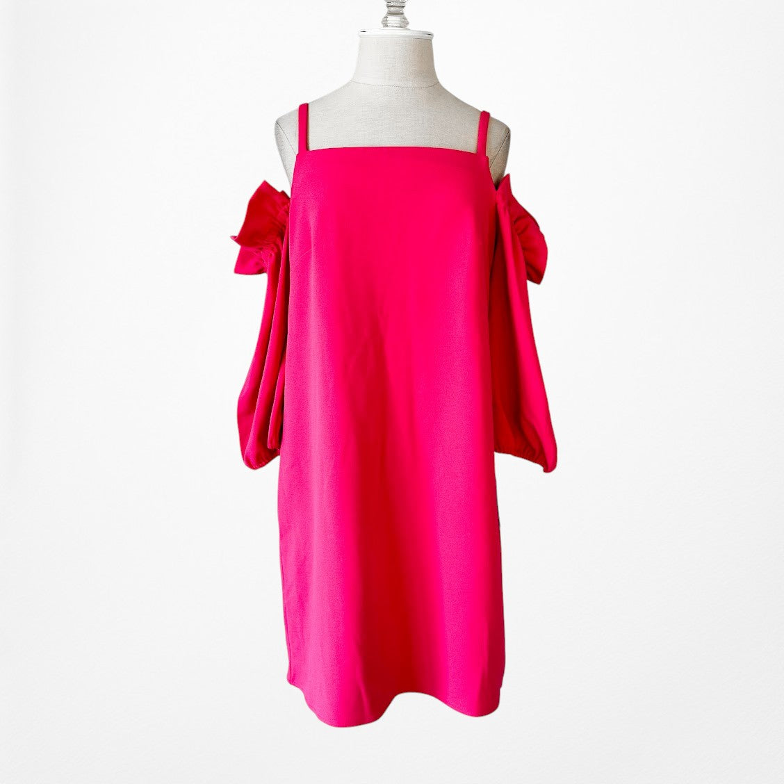 Vintage Y2K Pink Cold Shoulder Long Puffy Sleeve Shift Preppy Dress Size M