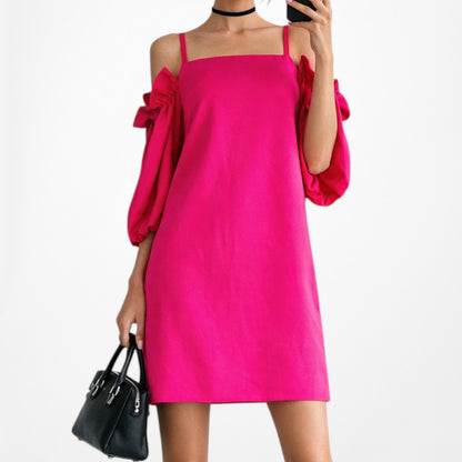 Vintage Y2K Pink Cold Shoulder Long Puffy Sleeve Shift Preppy Dress Size M