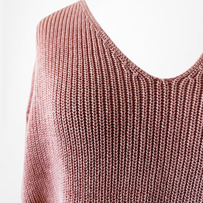 Vintage Y2K Salmon Pink V-Neck Long Puffy Sleeve Knit Oversized Sweater Size S/M