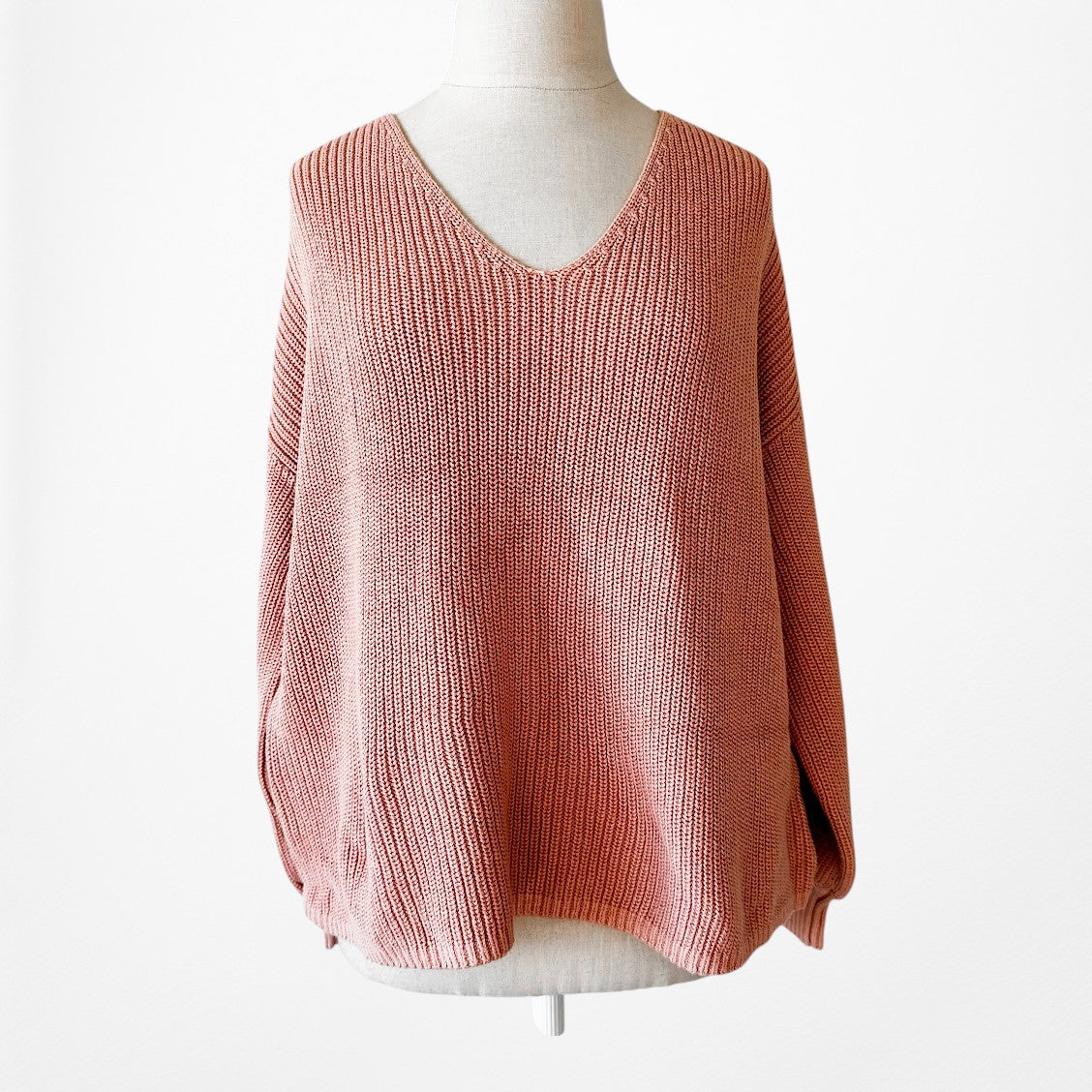 Vintage Y2K Salmon Pink V-Neck Long Puffy Sleeve Knit Oversized Sweater Size S/M