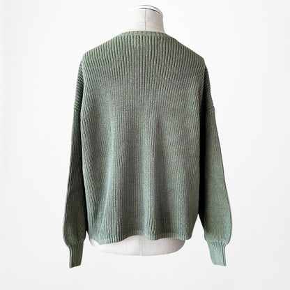 Vintage Y2K Camo Green V-Neck Long Puffy Sleeve Knit Oversized Sweater Size S/M