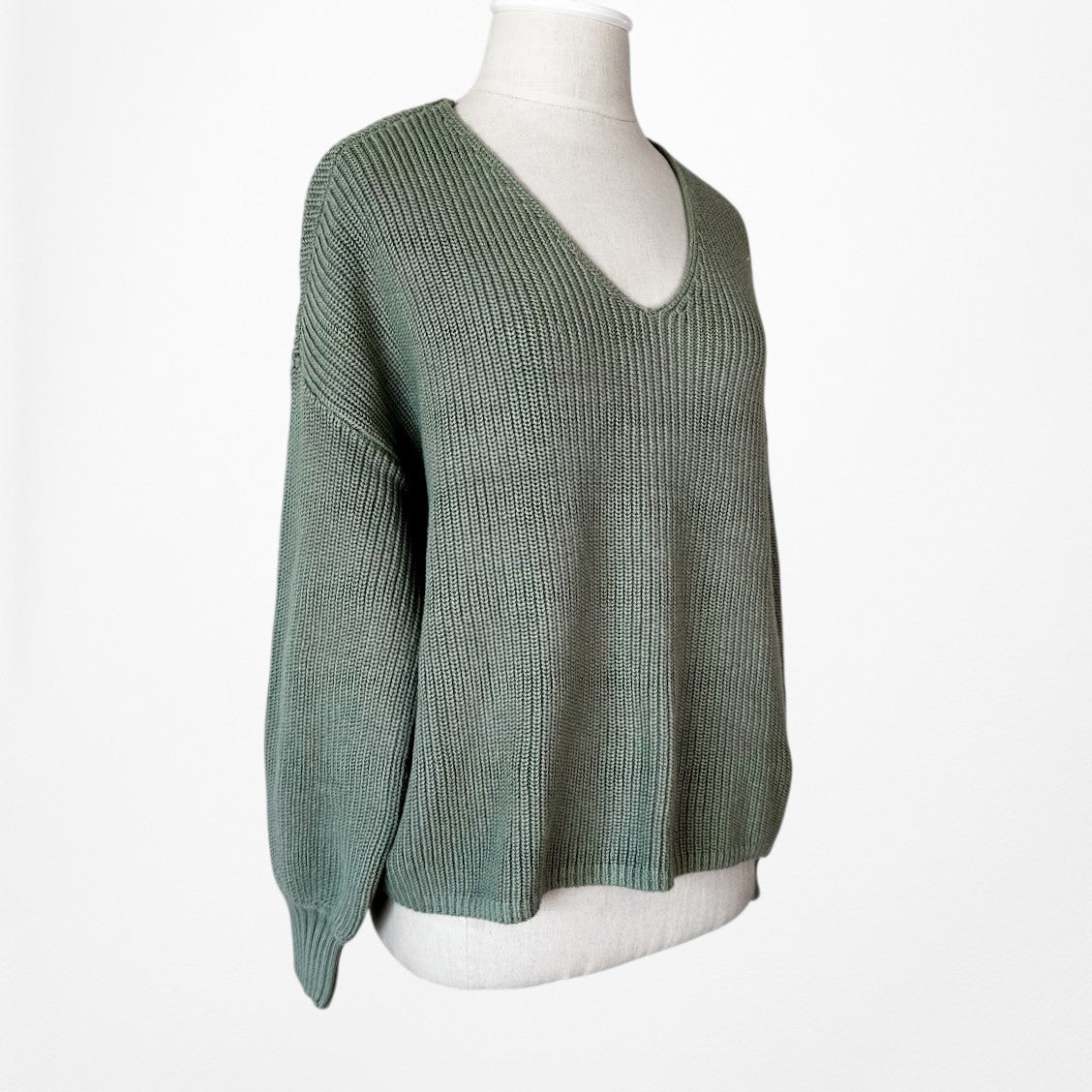 Vintage Y2K Camo Green V-Neck Long Puffy Sleeve Knit Oversized Sweater Size S/M