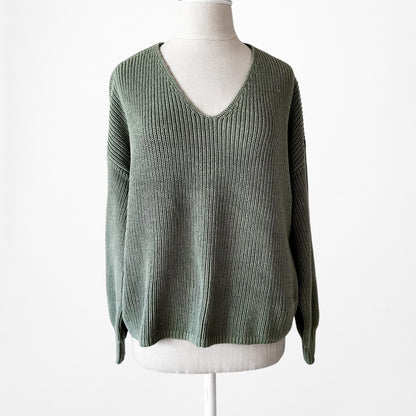 Vintage Y2K Camo Green V-Neck Long Puffy Sleeve Knit Oversized Sweater Size S/M