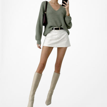 Vintage Y2K Camo Green V-Neck Long Puffy Sleeve Knit Oversized Sweater Size S/M