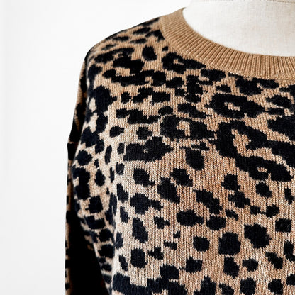 Vintage Y2K Brown Black Printed Wool Blend Crewneck Pullover Sweater Size S