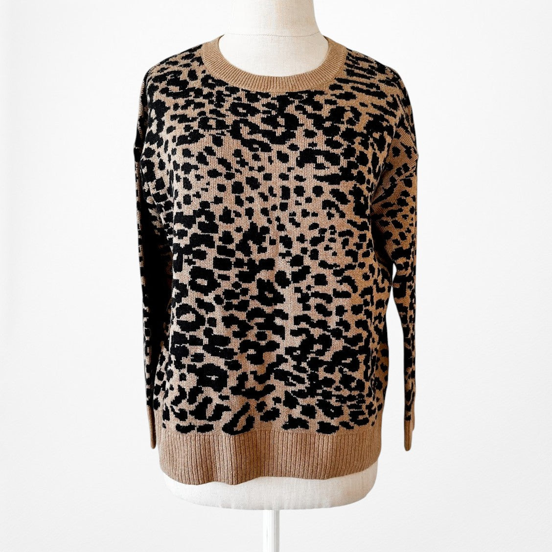 Vintage Y2K Brown Black Printed Wool Blend Crewneck Pullover Sweater Size S