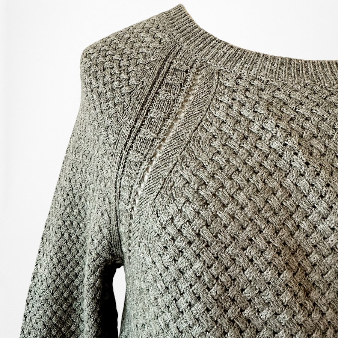 Vintage Y2K Camo Green Wool Blend Crewneck Knit Pullover Sweater Size XS/S