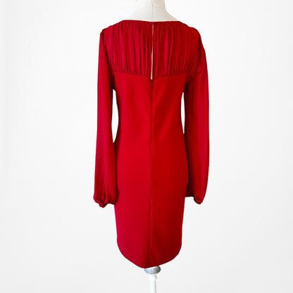 Vintage Y2K Red Long Puffy Sleeve Pleated Knee Length Shift Dress Size M