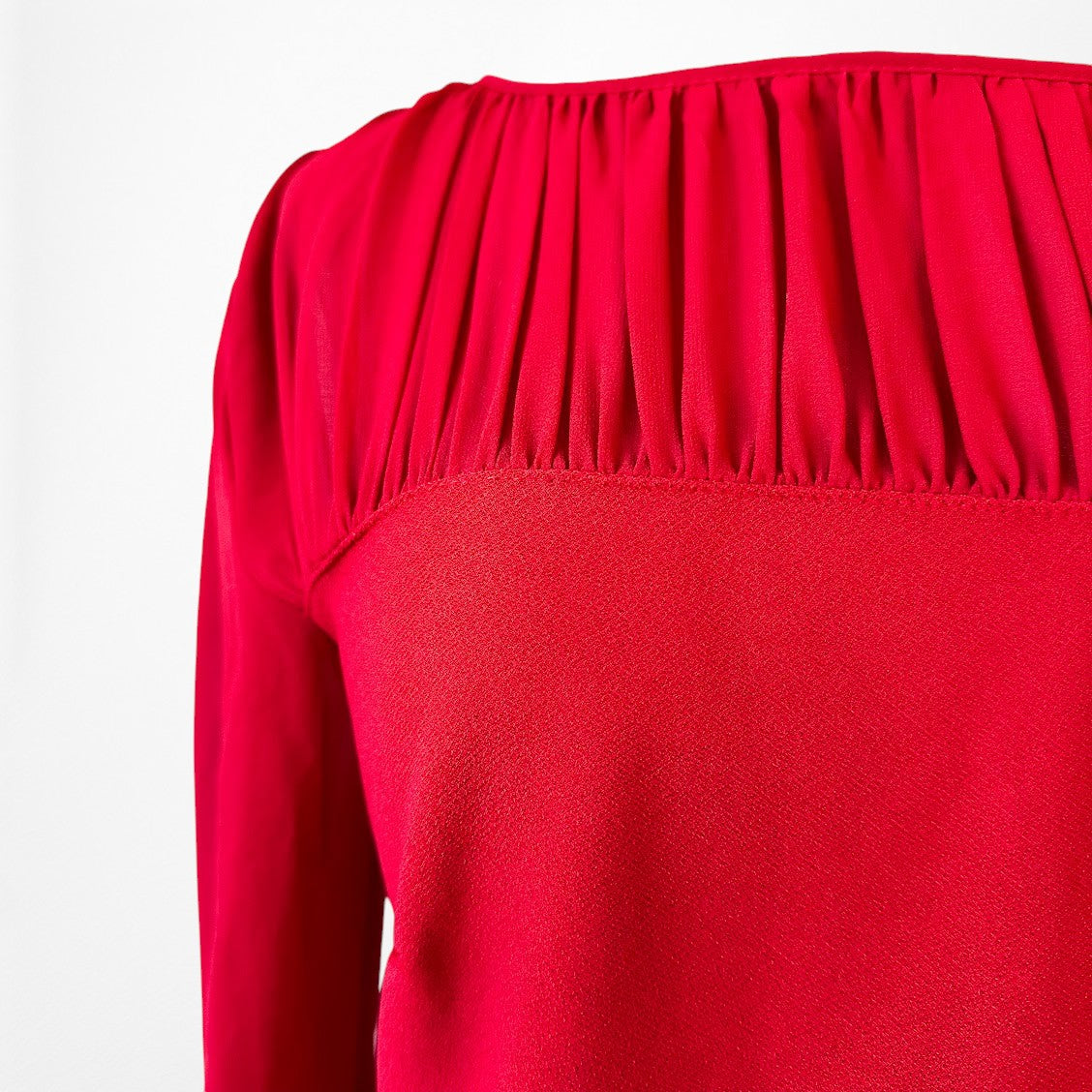 Vintage Y2K Red Long Puffy Sleeve Pleated Knee Length Shift Dress Size M