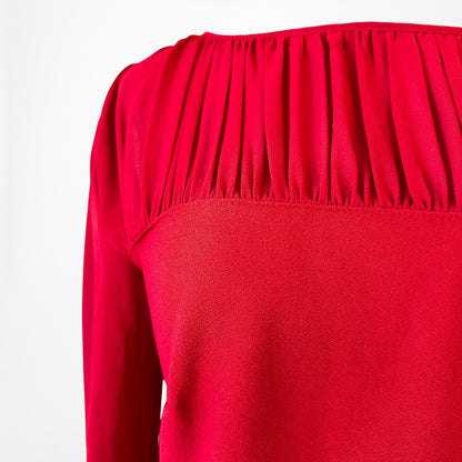 Vintage Y2K Red Long Puffy Sleeve Pleated Knee Length Shift Dress Size M