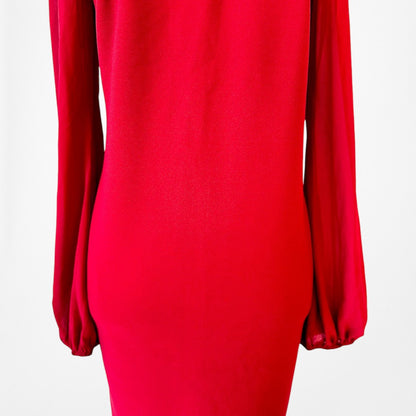 Vintage Y2K Red Long Puffy Sleeve Pleated Knee Length Shift Dress Size M