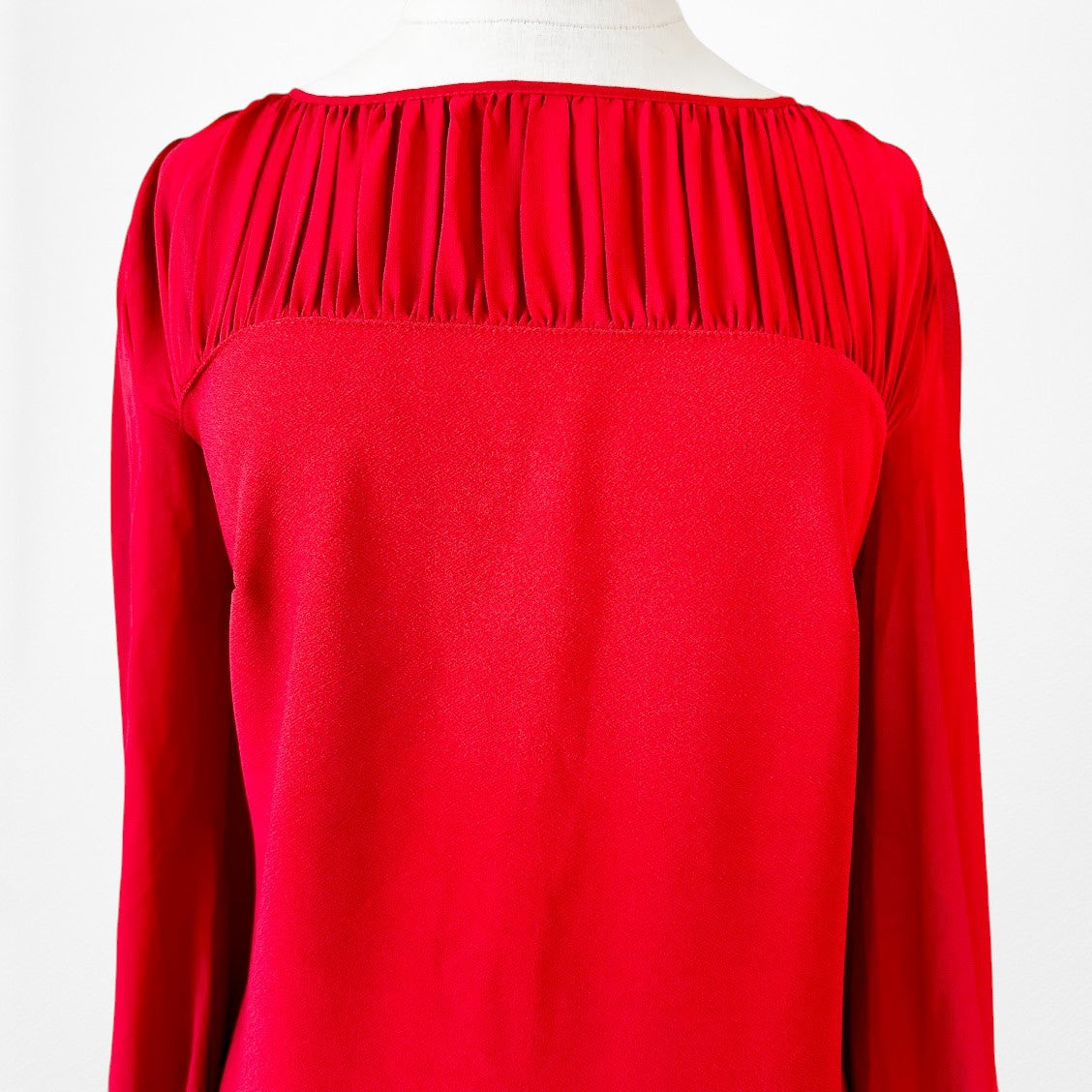 Vintage Y2K Red Long Puffy Sleeve Pleated Knee Length Shift Dress Size M