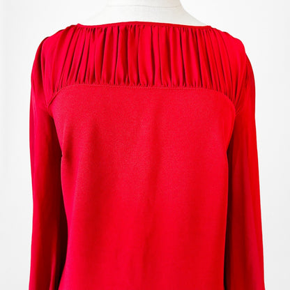 Vintage Y2K Red Long Puffy Sleeve Pleated Knee Length Shift Dress Size M