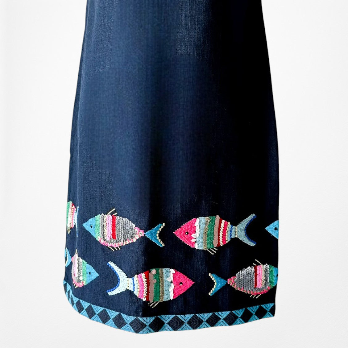 Vintage Y2K Navy Blue Knee Length Tropical Print Casual Shift Dress Size M