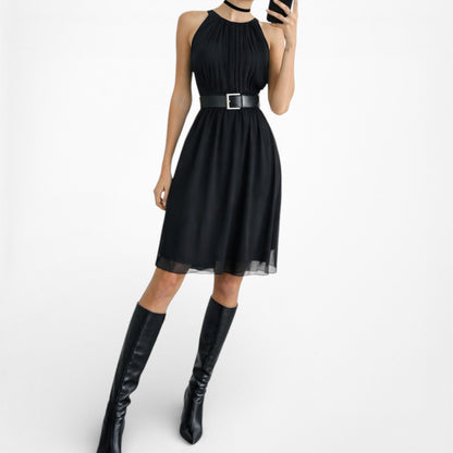 Vintage Y2K Sleeveless Pleated Knee Length A-Line Flared Cocktail Dress Size M