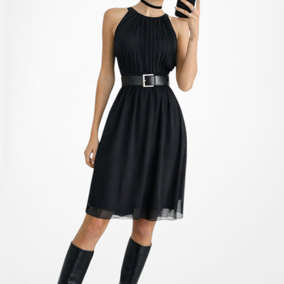 Vintage Y2K Sleeveless Pleated Knee Length A-Line Flared Cocktail Dress Size M