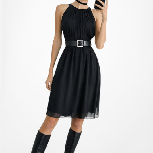 Vintage Y2K Sleeveless Pleated Knee Length A-Line Flared Cocktail Dress Size M