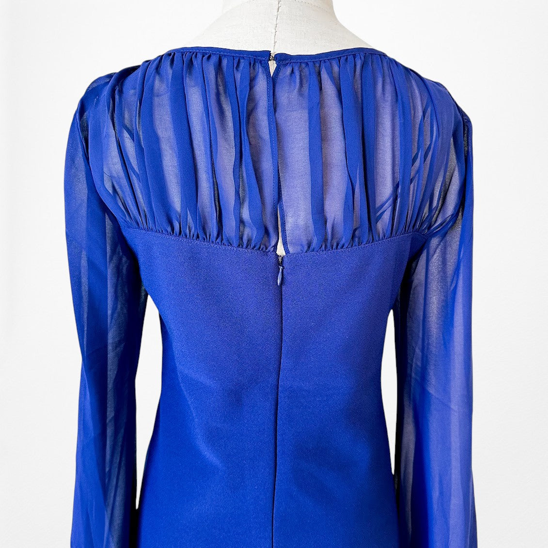 Vintage Y2K Blue Long Puffy Sleeve Pleated Knee Length Shift Dress Size M