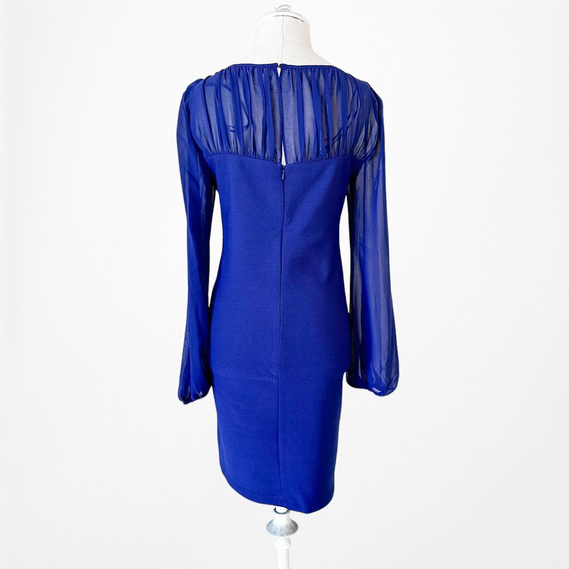 Vintage Y2K Blue Long Puffy Sleeve Pleated Knee Length Shift Dress Size M