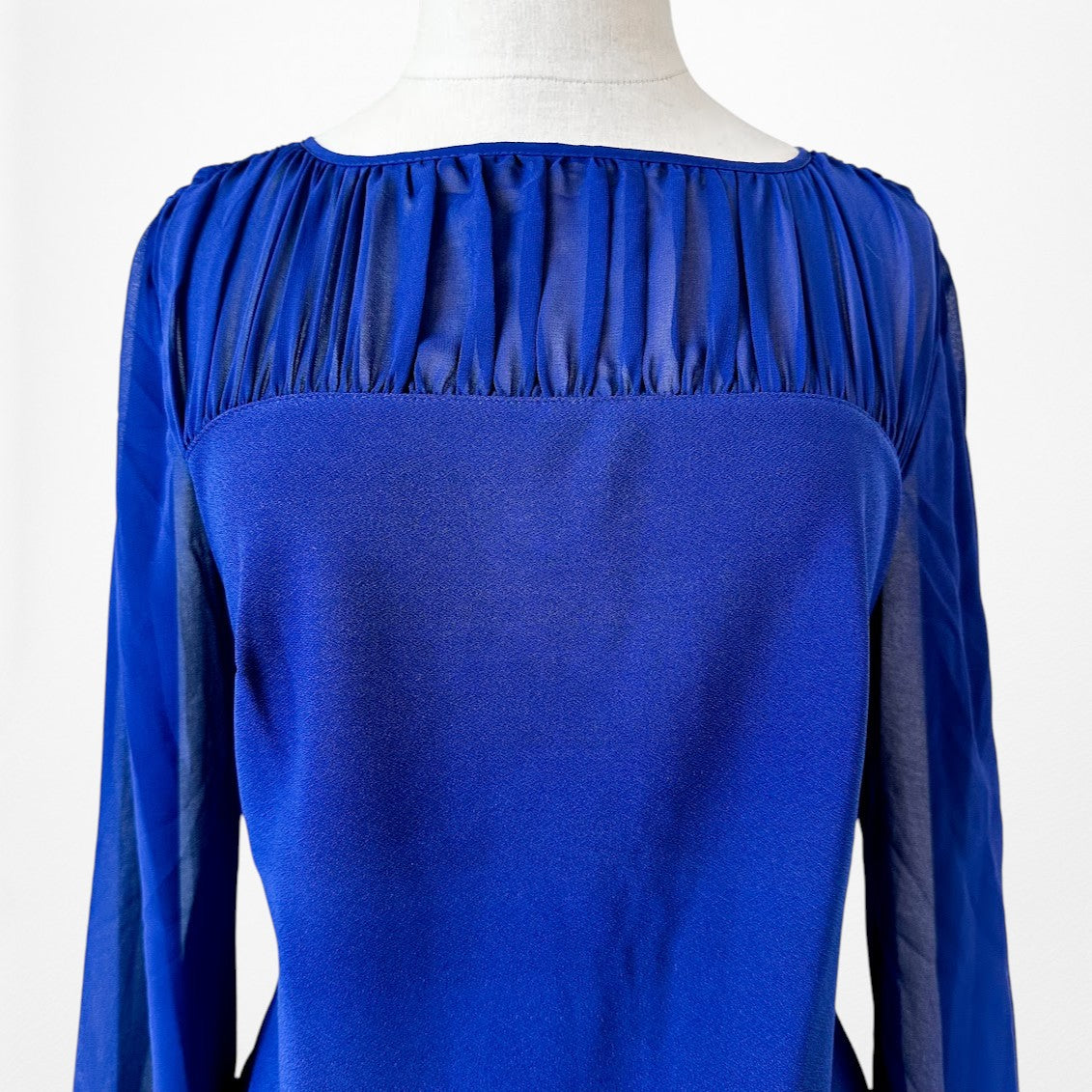 Vintage Y2K Blue Long Puffy Sleeve Pleated Knee Length Shift Dress Size M