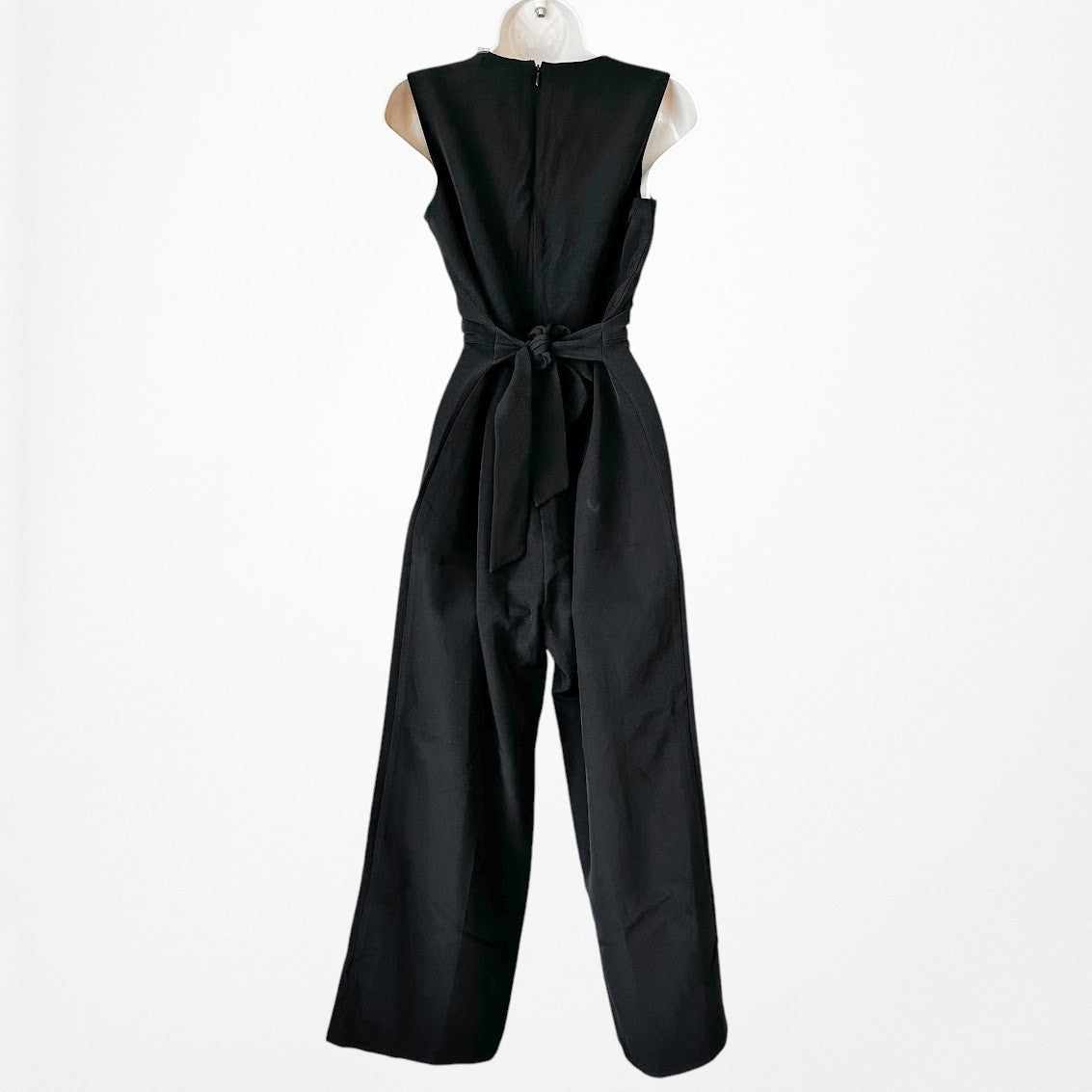 Vintage Y2K Black Sleeveless V-Neck Straight Leg Waist Tie Jumpsuit Size M/L