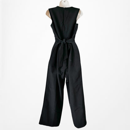 Vintage Y2K Black Sleeveless V-Neck Straight Leg Waist Tie Jumpsuit Size M/L