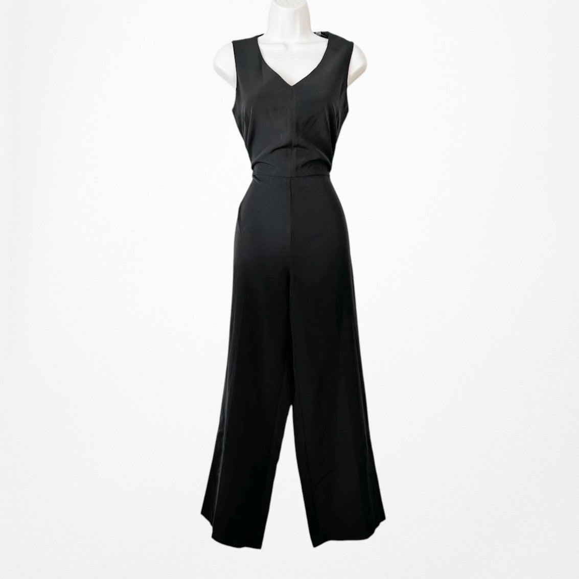 Vintage Y2K Black Sleeveless V-Neck Straight Leg Waist Tie Jumpsuit Size M/L