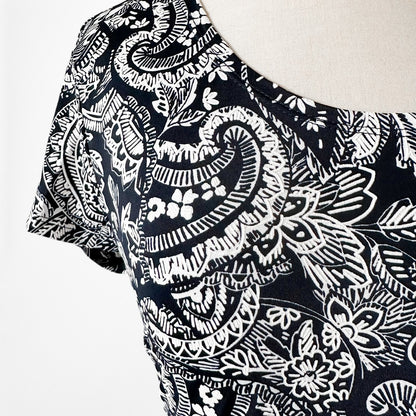 Vintage Y2K Blue White Geometric Print Short Sleeve Knee Length Knit Dress M/L