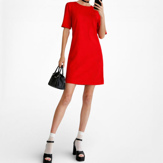 Vintage Y2K Red Short Sleeve Knee Length Cocktail Dress Size M