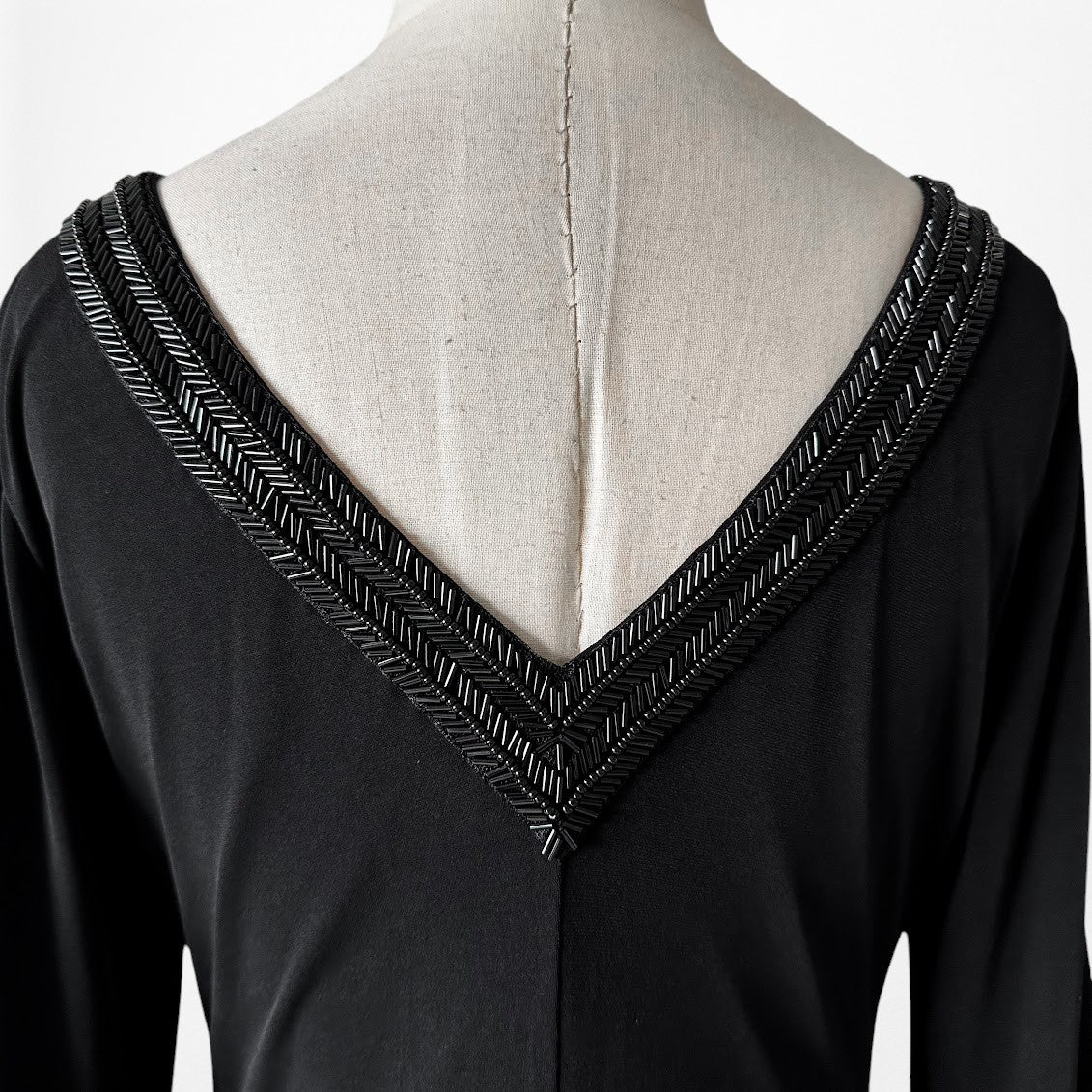 Vintage Y2K Black Long Sleeve Knit Beaded Knee Length Bodycon Dress Size M