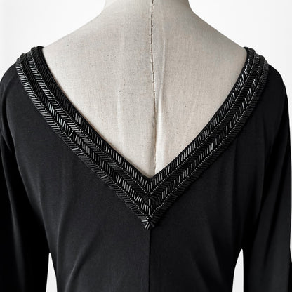 Vintage Y2K Black Long Sleeve Knit Beaded Knee Length Bodycon Dress Size M