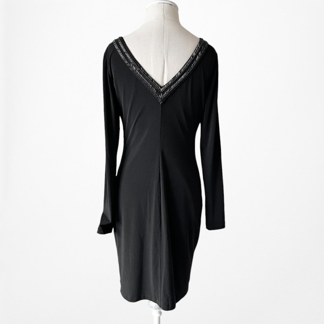 Vintage Y2K Black Long Sleeve Knit Beaded Knee Length Bodycon Dress Size M