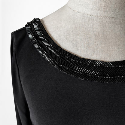 Vintage Y2K Black Long Sleeve Knit Beaded Knee Length Bodycon Dress Size M