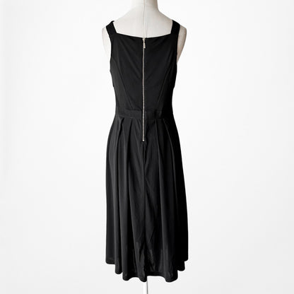 Vintage Y2K Black Knee Length Flared Pleated Knit Cocktail Dress Size S/M