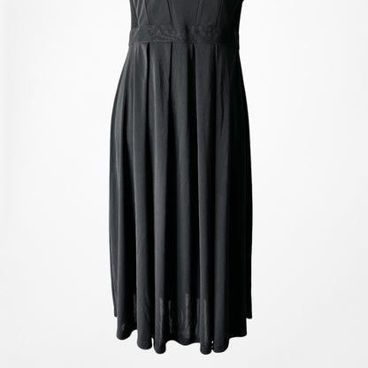 Vintage Y2K Black Knee Length Flared Pleated Knit Cocktail Dress Size S/M