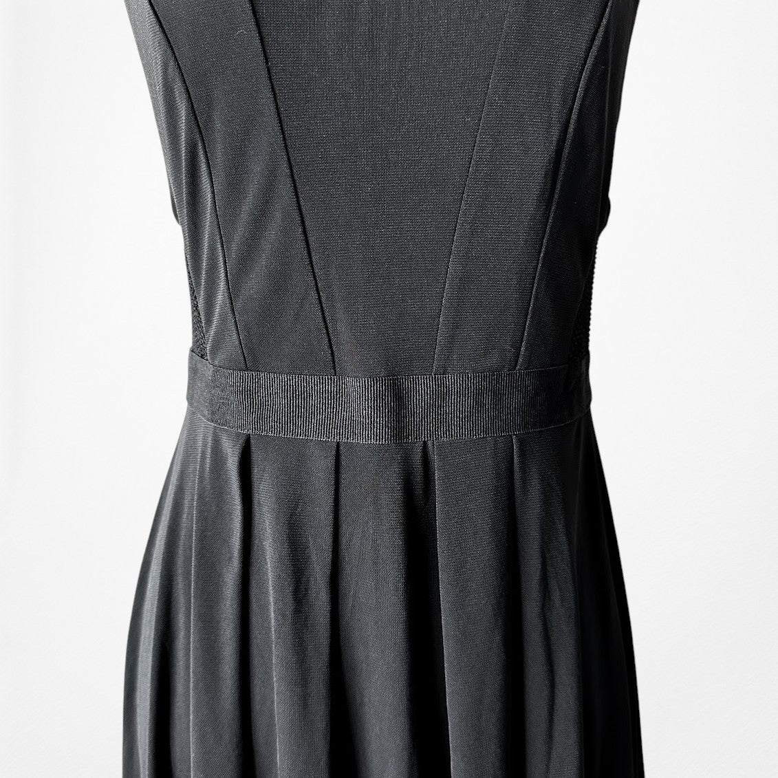 Vintage Y2K Black Knee Length Flared Pleated Knit Cocktail Dress Size S/M