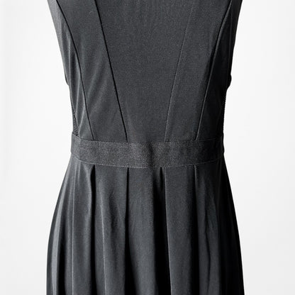 Vintage Y2K Black Knee Length Flared Pleated Knit Cocktail Dress Size S/M