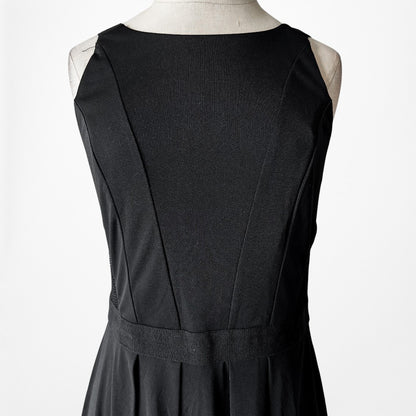 Vintage Y2K Black Knee Length Flared Pleated Knit Cocktail Dress Size S/M