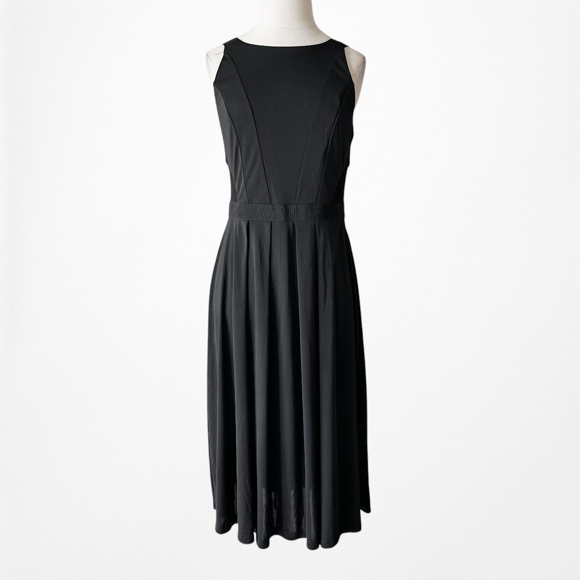Vintage Y2K Black Knee Length Flared Pleated Knit Cocktail Dress Size S/M