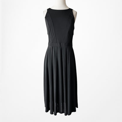 Vintage Y2K Black Knee Length Flared Pleated Knit Cocktail Dress Size S/M