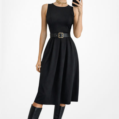 Vintage Y2K Black Knee Length Flared Pleated Knit Cocktail Dress Size S/M