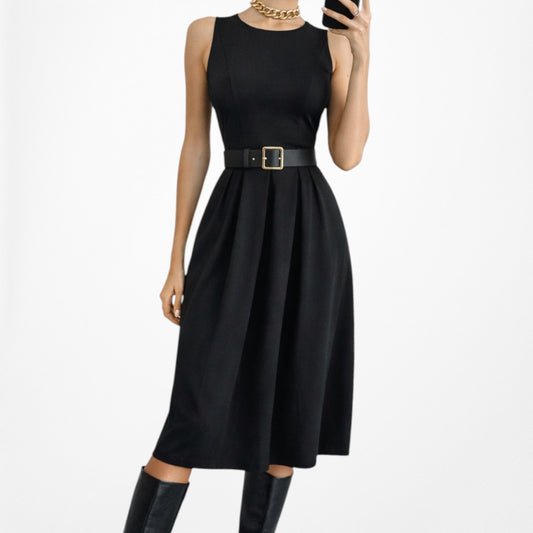 Vintage Y2K Black Knee Length Flared Pleated Knit Cocktail Dress Size S/M