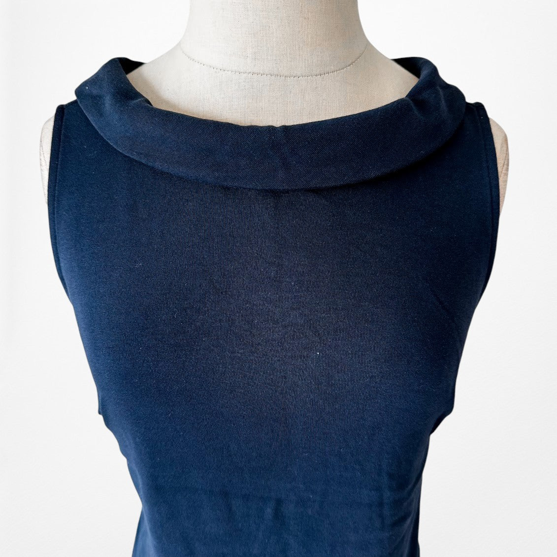 Vintage Y2K Navy Blue Sleeveless Knit Knee Length Bodycon Cocktail Dress Size M