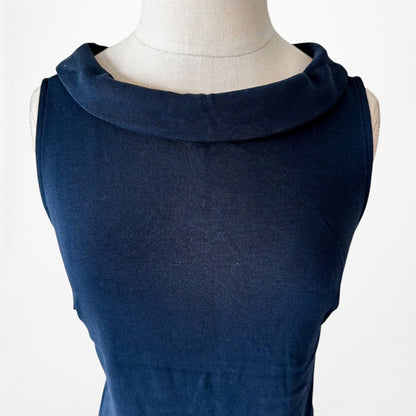 Vintage Y2K Navy Blue Sleeveless Knit Knee Length Bodycon Cocktail Dress Size M