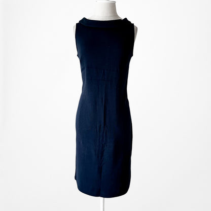 Vintage Y2K Navy Blue Sleeveless Knit Knee Length Bodycon Cocktail Dress Size M