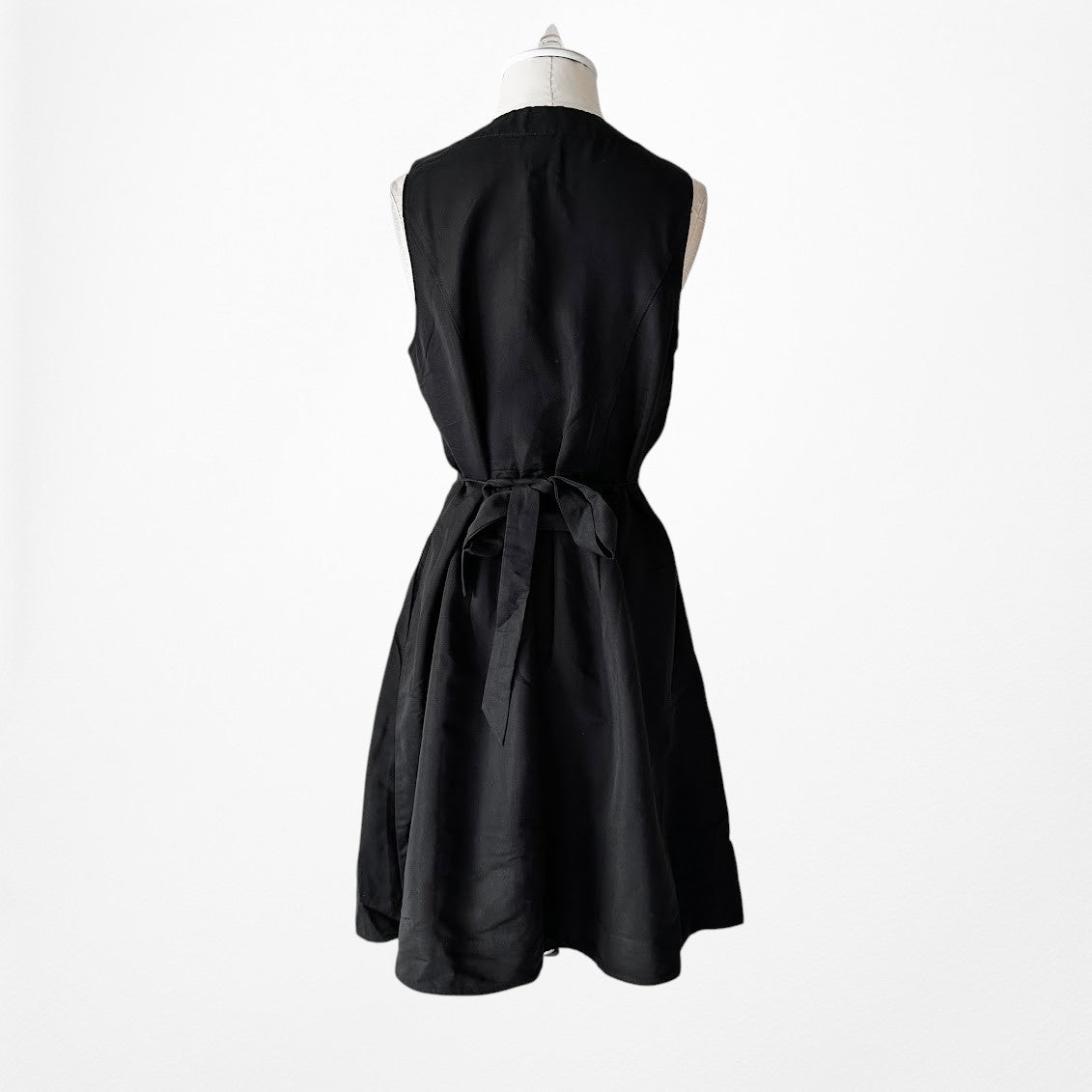 Vintage Y2K Black Sleeveless Button Front Knee Length Flared V-Neck Dress Size M